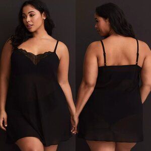 Torrid Black Sheer Lace Panel Strappy Slip